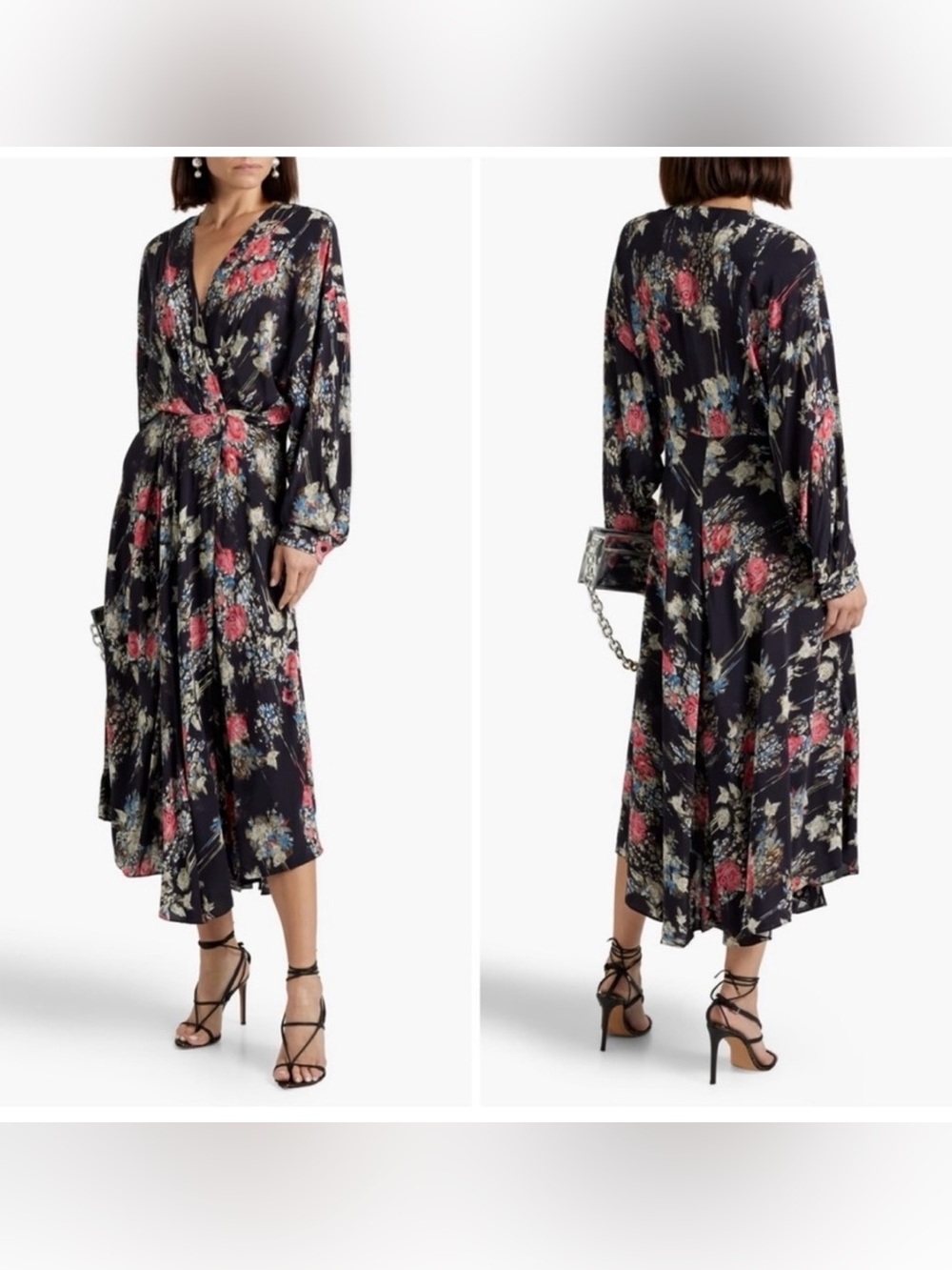 IRO Aleyna Satin Floral Midi Dress - Size 38